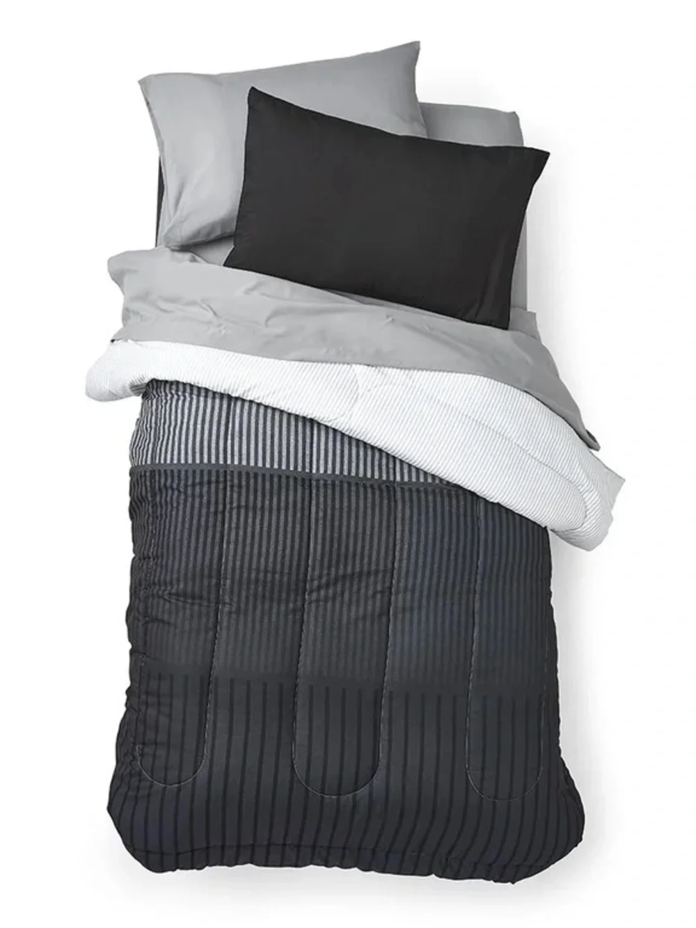 Dormify Gray and Black Reversible Comforter Set - Modern Stripe